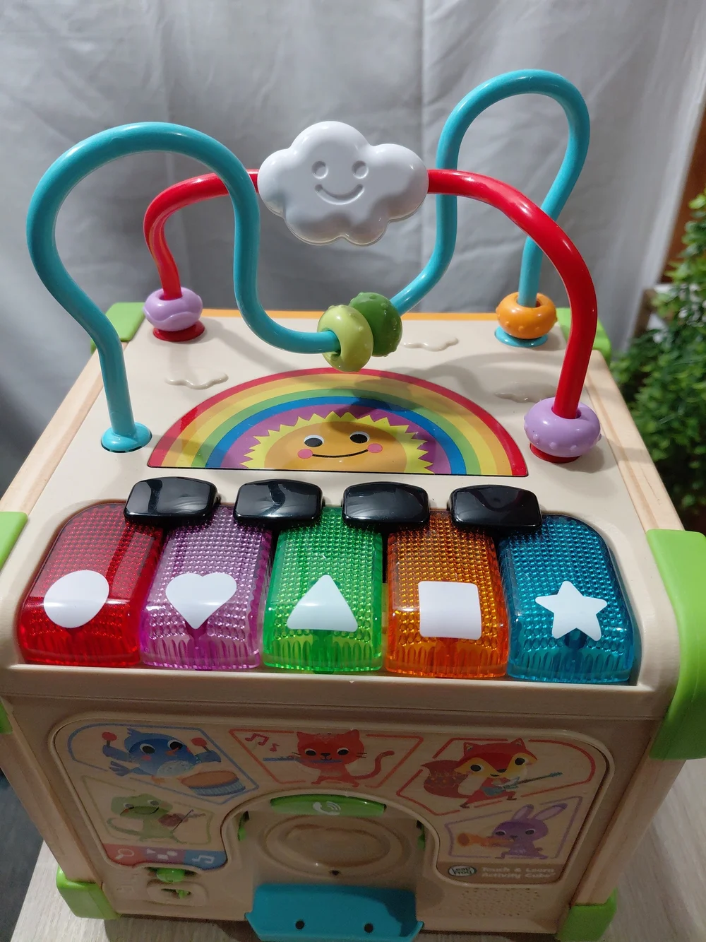 Wooden Activity Cube with Number Blocks - Green Accents